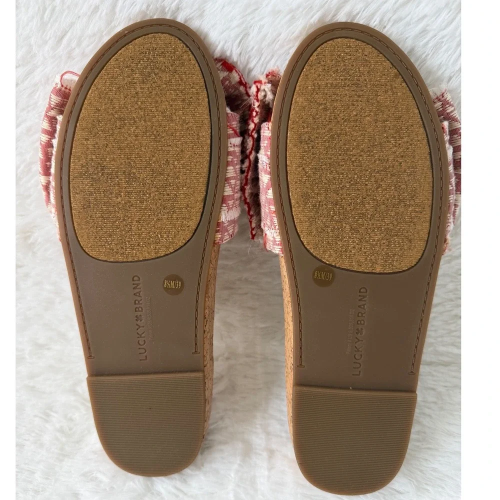 Lucky Brand Red Woven Bow Cork Slide Sandals Womens 8.5 M Flat‎ Summer Shoes